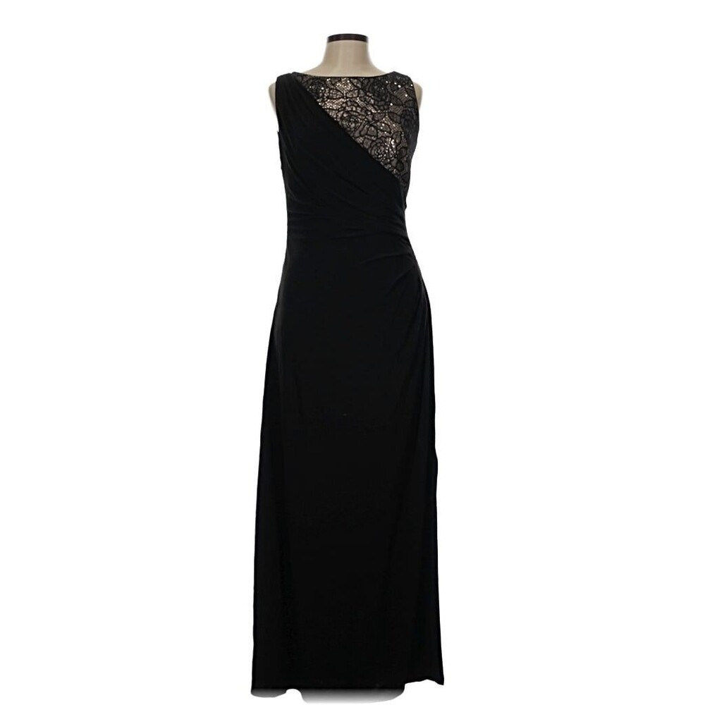R&M Richards Size 12 Black Sequins Sleeveless Cocktail Maxi Dress USA Made